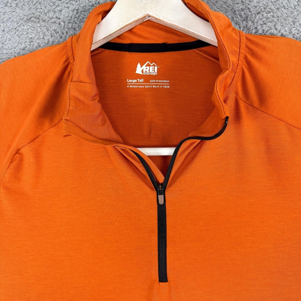 REI Co-op Pullover Mens Large‎ Tall Orange 1/4 Zip Lightweight Hiking Running - Picture 3 of 10